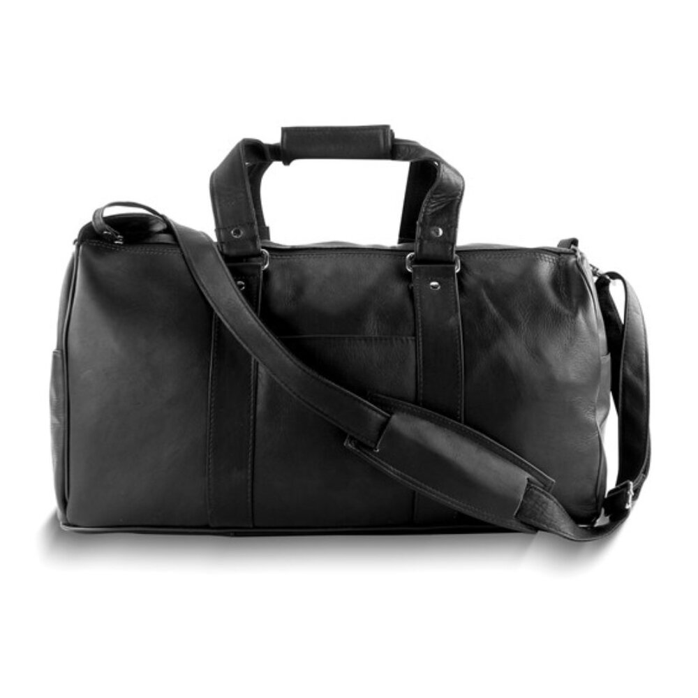 Black Leather Zip-Top Duffle Bag with Adjustable Strap 19" X 10" X 11" Unisex
